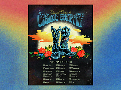 Daniel Donato's Cosmic Country band poster boots concert poster cosmic cosmic country country cowboy daniel daniel donato donato flowers flyer gig grateful dead illustration jam band psychedelic tie dye tour tour poster