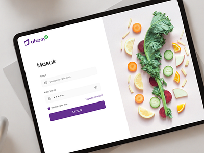 afarm.id - admin login page branding design flat graphic design login design natural organic plants plants purple simple ui uiux ux web design website