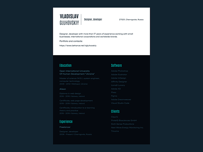 Vladislav Gluhovskiy brand identity cv cv design graphic design resume resume design