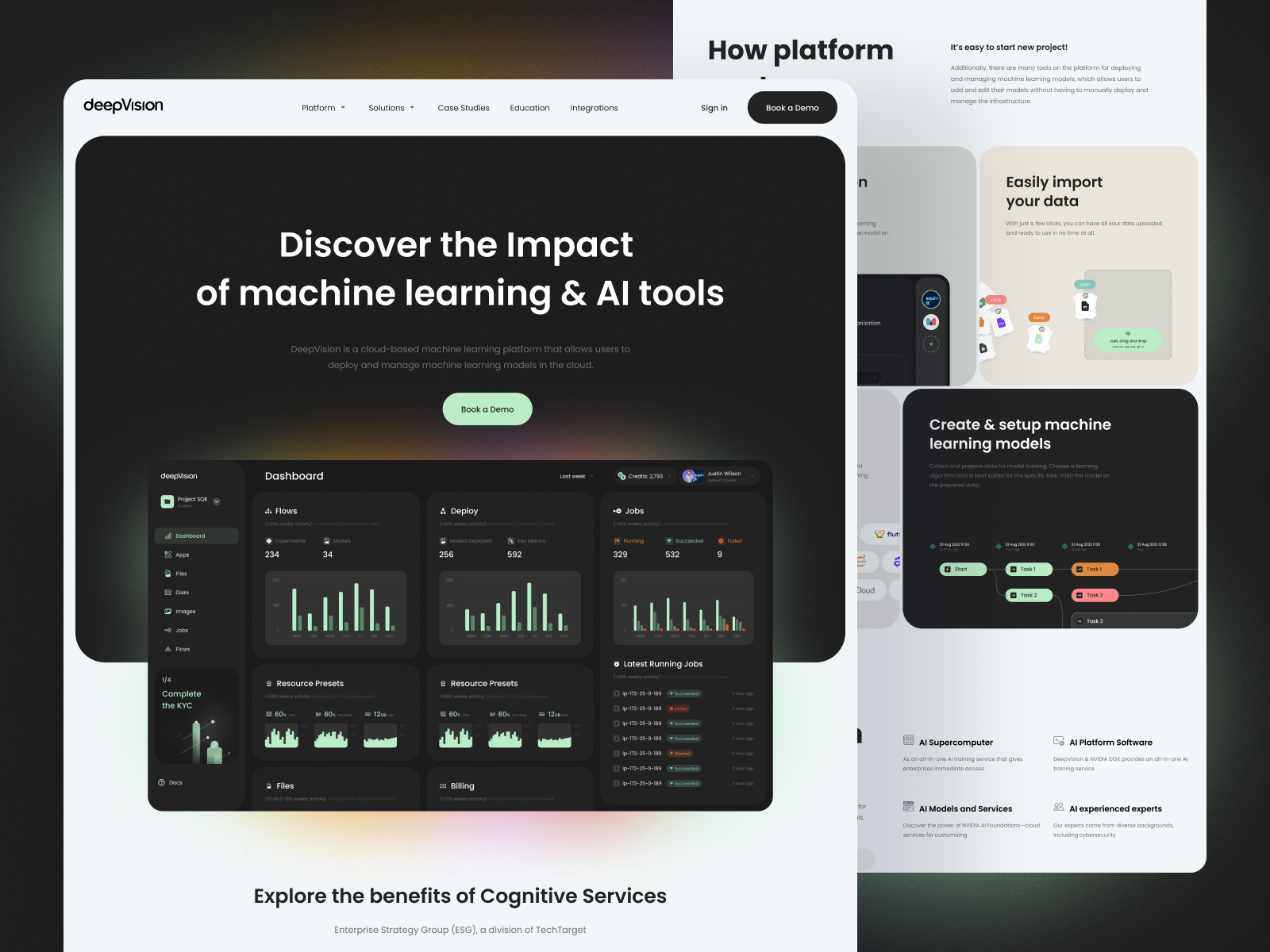 Product page - DeepVision ai landing platform product page saas saas platform ui ux web platform wide blocks