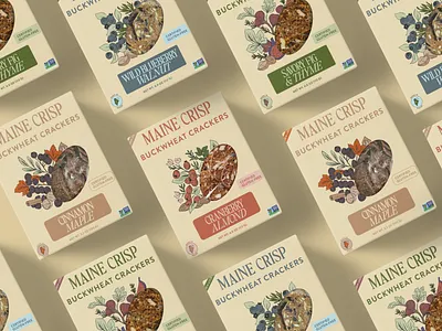 Packaging Illustrations for Maine Crisp branding crackers crisps design drawing food fruit illustration lettering maine packaging