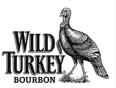 Wild Turkey Bourbon Logomark by Steven Noble animals artwork design engraving etching illustration illustrator ink line art line work logo scratchboard steven noble wild turkey woodcut