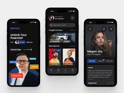 Mentee - Mentoring Platform App adplist app app design clean clean app course course app dark mode design learn learning mentor mentoring mentorship mobile app online learning online learning app ui uiux ux