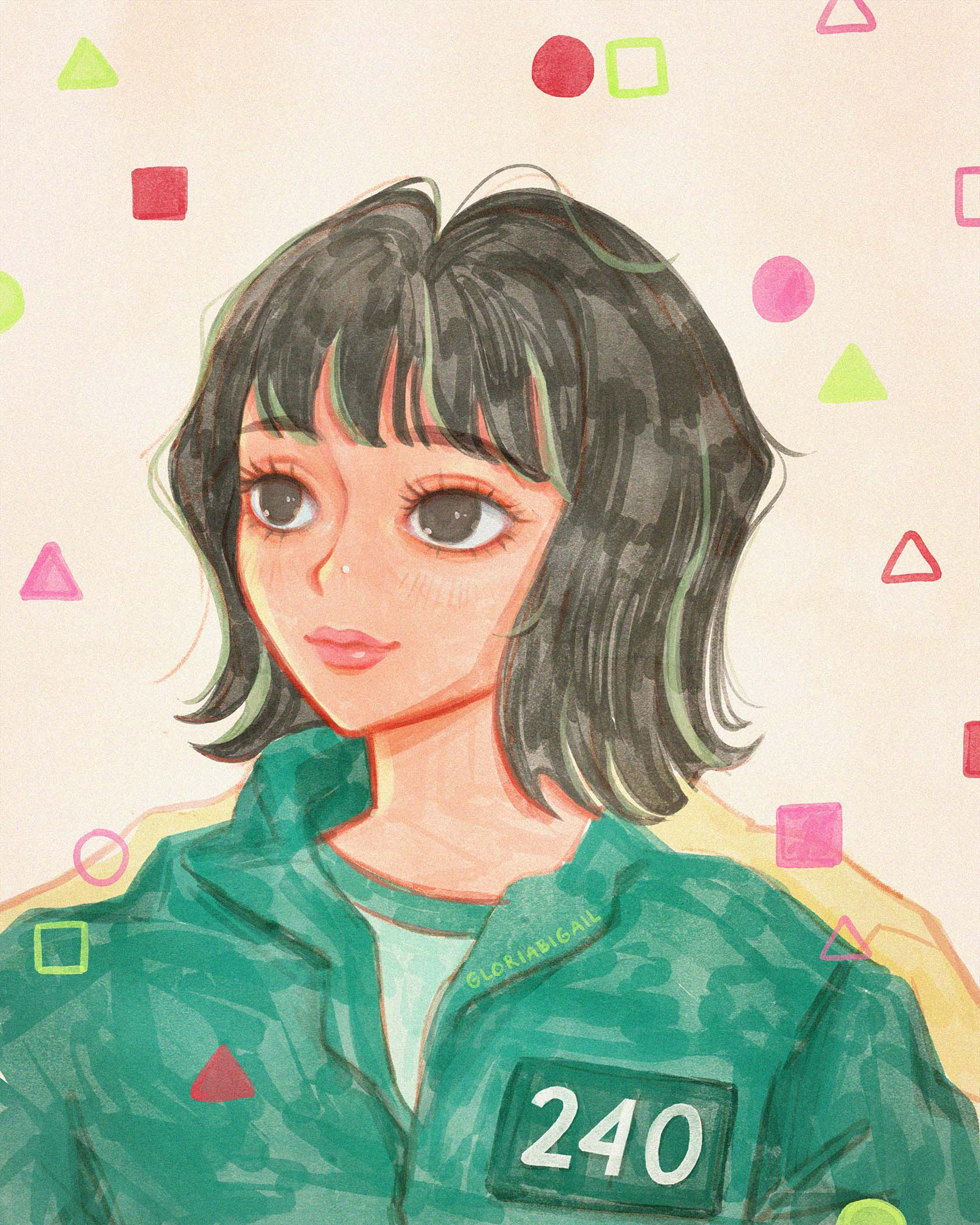 (🦑🎮 Squid Game) Ji-Yeong 240 animation characterdesign circle cute design doodle fanart flat game illustration ji yeong minimal netflix square squid squid game squidgame triangle watercolor