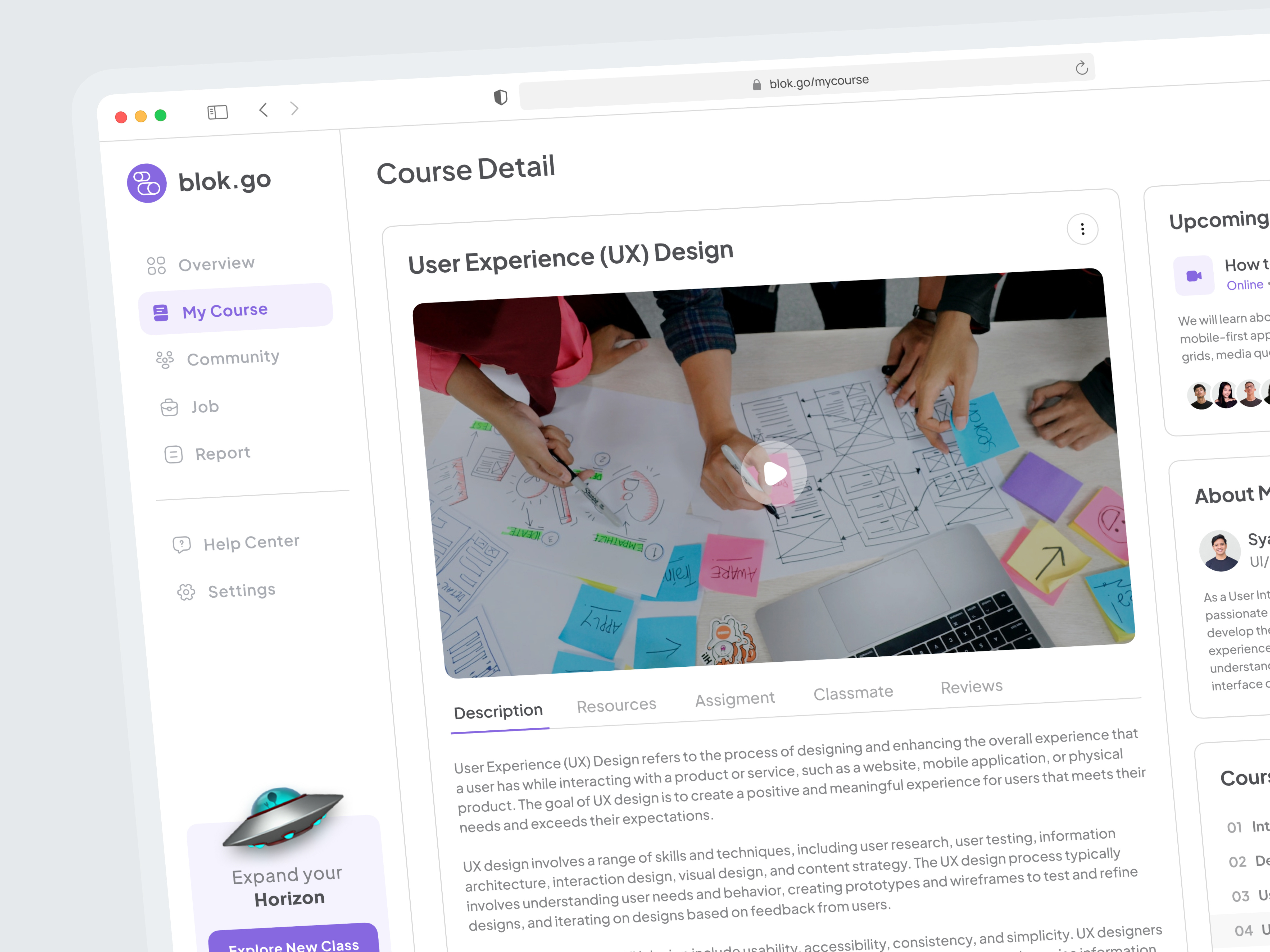 blok.go - Online Course Dashboard class course dashboard e learning edtech education lessons mentor mentoring online course online learning online tutor practice product design school tutor tutoring ui uidesign uiux