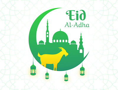 Eid Al-Adha Illustration Design adha background design eid flyer goat gold graphic green illustration islam mubarak muslim template vector