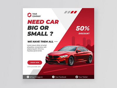 Ad car social media banner template design ad ad car background branding buy car clean cover design flyer illustration moderen red sell simple store template vector