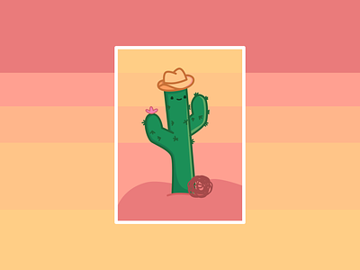 cactus! cactus cowboy hat cute desert design flat icon illustration pink smile sticker sunrise sunset vector
