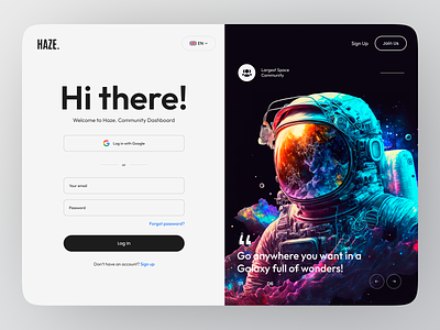 Haze - Website Log-in Page design figma galaxy graphic design landing page log in log in form minimal new account register sign in sign up sign up form space ui ui ux website