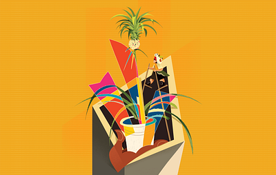 Dứa kiểng ananas art artwork cat colorful cubiusm digital illustration drawing ideation illustration illustrator plant thanhsoledas yellow