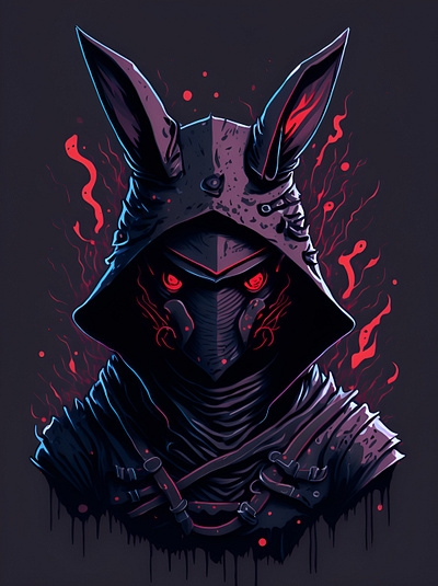 A detailed illustration face evil ninja rabbit ai art cartoon design evil ninja graphic design illustration rabbit