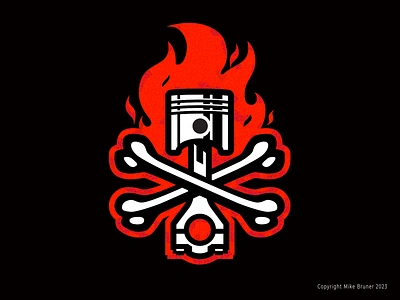 Runamok Motors_Motorheads branding bruner crossbones design designwisely fire graphic icon illustration logo mike motorhead piston vector