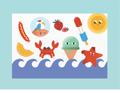 Say Hello to Summer art ball beach color design food fruit icecream illustration illustrator popsicle star summer
