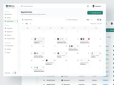 Appointment Dashboard - Wecare✨ admin dashboard appointment dashboard appointments calendar calendar dashboard clinic dashboard dashboard management desktop doctor hospital dashboard medical dashboard meeting schedule patient saas schedule table dashboard ui ux web design