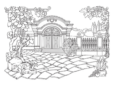 Little Cozy Town. Printable coloring page for adults. Vector. little cozy town