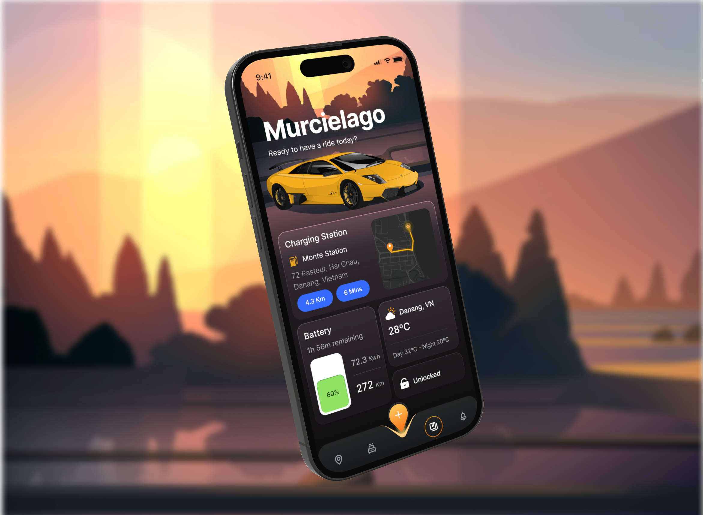 Electric Car Mobile App Design auto car design electric il illustration lamborghini murcielago ui ui design ux design
