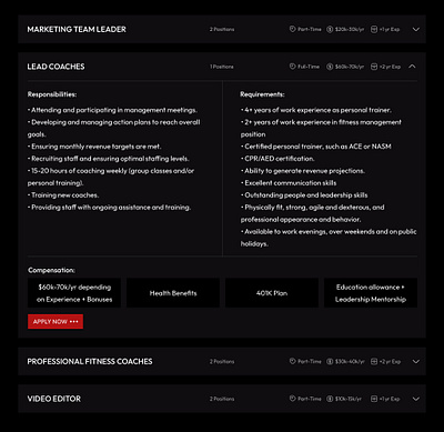 Job Listing 50 button compensation: dailyui demo experience fitness center full gym hiring job job listing part payment position requirment responsibilities: salary time ui