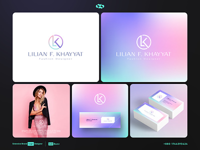 Lilian F. Khayyat, Fashion Designer Logo Design business card colorful company logo cover banner design designer dribbble top logo fashion feminine logo gradient kl letter logo lk logo logo design model name personal personal branding trendy