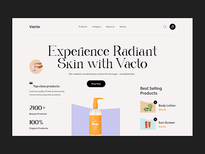 Skincare Products Web Header beauty beauty care beauty website clean cosmetics design ecommerce landing page minimal modern product product page design skincare ui uiux web website