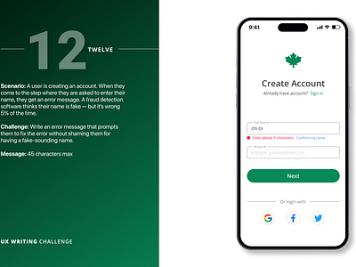 Name Error Message : UX Writing app branding content strategy contentwriting create account error error message fraud detection inline validation input ios mobile name error notification portfolio product design sign up sign up form ux writing uxwritingchallenge