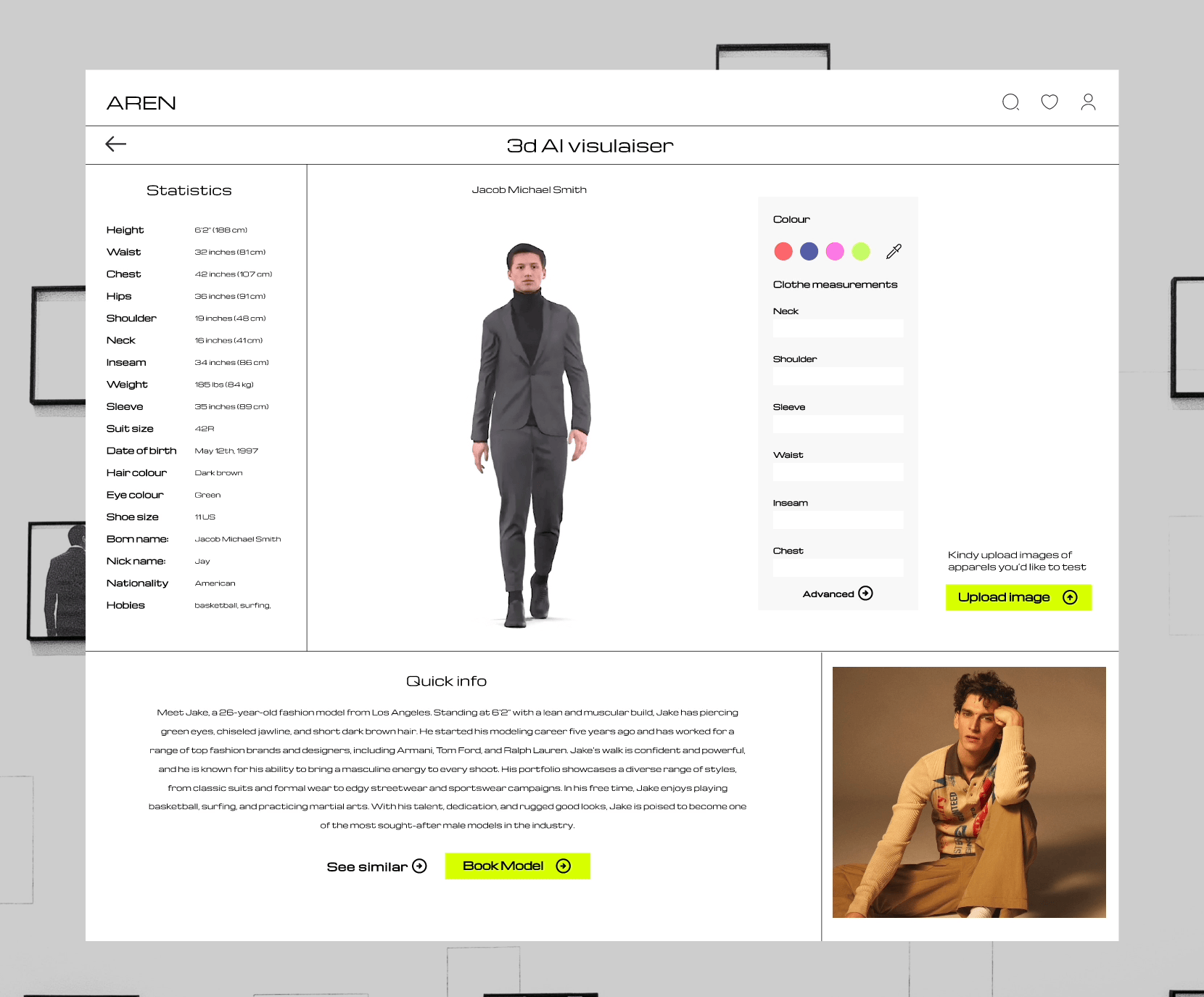 Model 3d ai clothing visualiser 3d animation illustration ui uiux we web design