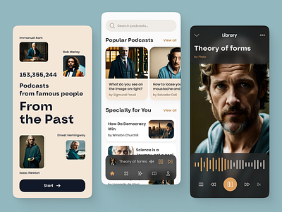 From the Past - AI podcasts mobile app ai artificial audio design intelligence light mid journey mobile mobile app modern podcast ui ux
