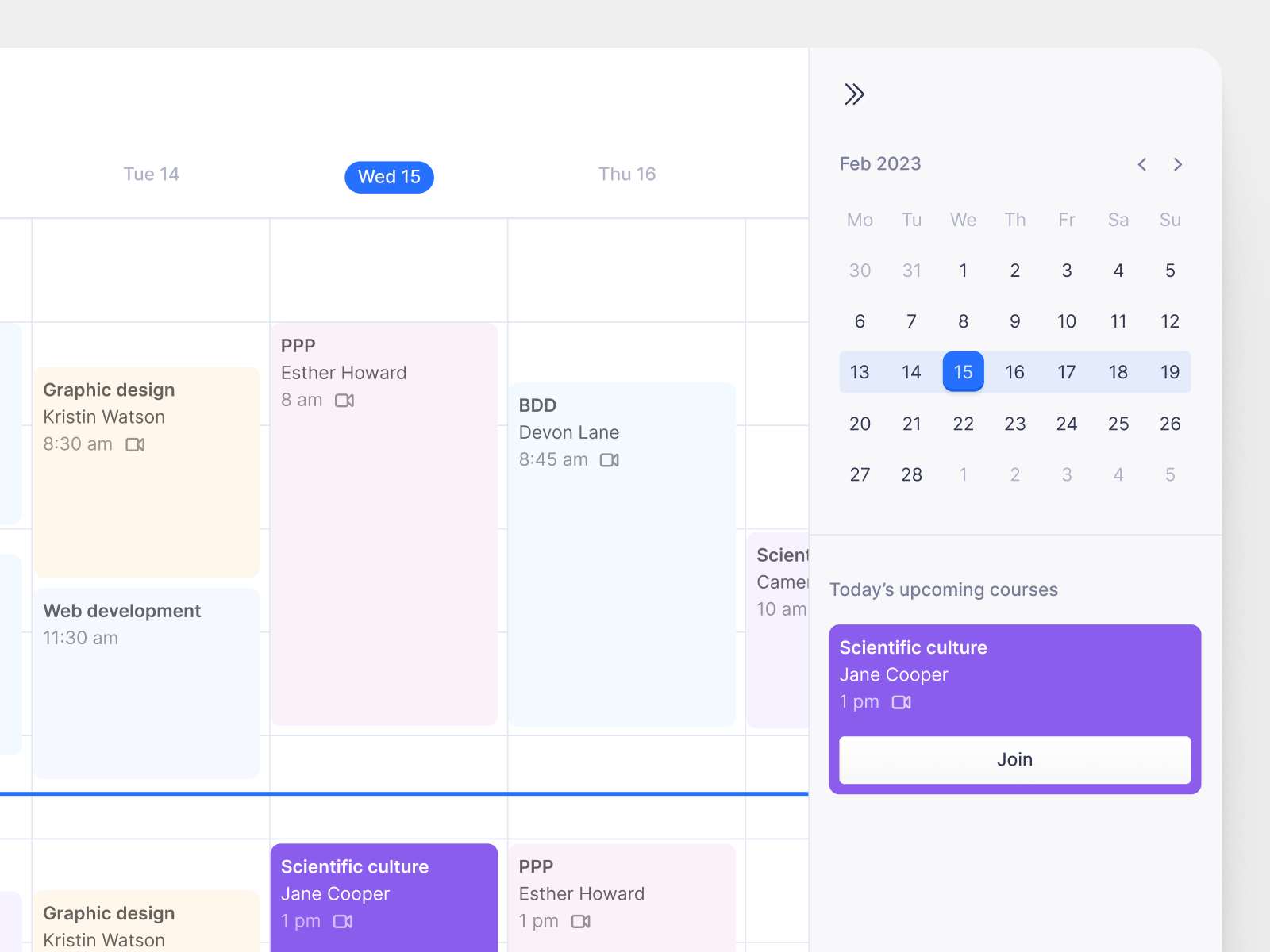 Student calendar app by Camille Saphore on Dribbble