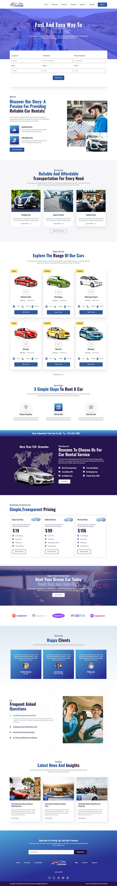 CarQue - Car Rental & Auto Services Elementor Template Kit branding design idea graphic design ui ux vehicle website