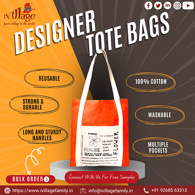 Reusable Tote Bags | 100% Cotton Shopping Bag | Designer Bag cottonbag travelbuddy travelessentials