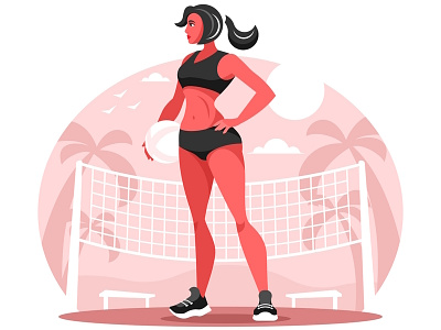 Female volleyball player ball girl illustration jump play player playing sport vector volleyball woman