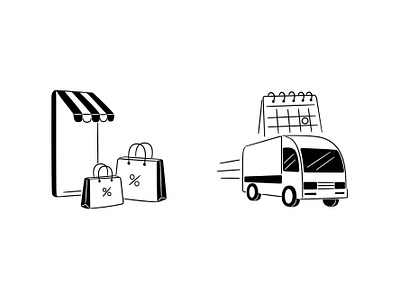 Set of black and white line art vector illustrations and icons black and white delivery drawing e commerce icon illustration label line drawing lineart minimal online shop retail return shop shopping sketch sticker store truck vector