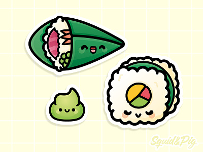 Sushi & Wasabi Stickers - Super-Cute Kawaii Sticker Book book cute editorial food graphic design japan japan food kawaii sticker stickers sushi vector vector art