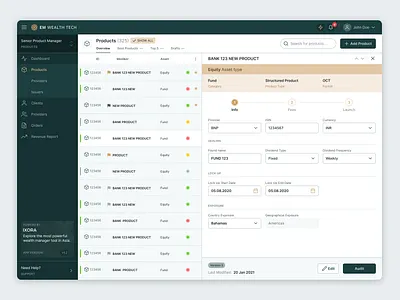 Wealth Manager App cards chips layout light theme lists navigation sidebar status tabs title bar ui