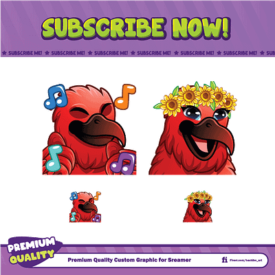 cute red crow design discord emotes facebook emotes illustration logo loyalty badges sub badges sub emotes twitch emotes youtube emotes