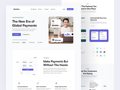 Monoline - Landing Page banking clean dashboard design dipa inhouse finance financial fintech graphic design landing page money payment transaction ui uidesign ux uxdesign wallet web design website