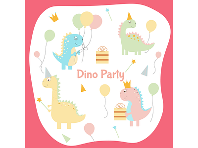 dino girl party adobe illustrator cute design dino graphic design happy birhday illustration kids logo party vector