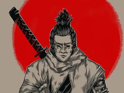 Sekiro games illustration japan procreate sekiro shinobi videogame woodcut