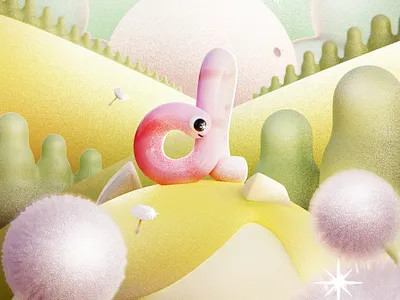 D - Dandelion 36daysoftype 3d 3d art 3d illustration blender challenge d dandelion design grain green illustration land landscape letter letter d render