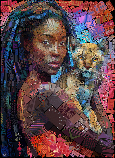Wild Cats african beauty africanbricks collage illustration patterns photocollage photomosaic visual design