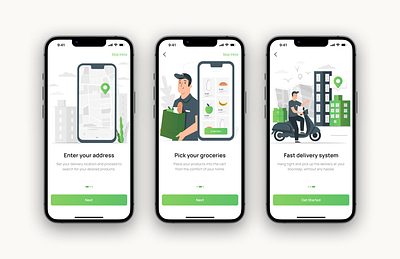 Freshcart | Onboarding Process app branding delivery app design grocery app grocery shopping ui ui design ux