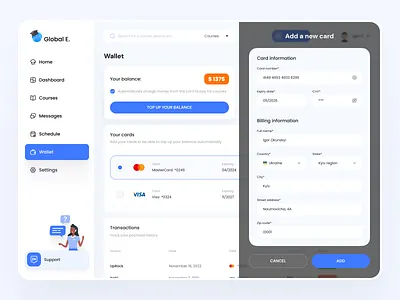 Global education: Wallet courses education learning payment product design transaction ui wallet web