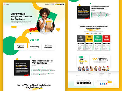 AI Plagiarism Checker - Landing Page Design ai detector app branding design graphic design homepage illustration landing page logo plagiarism checker product design typography ui ux vector