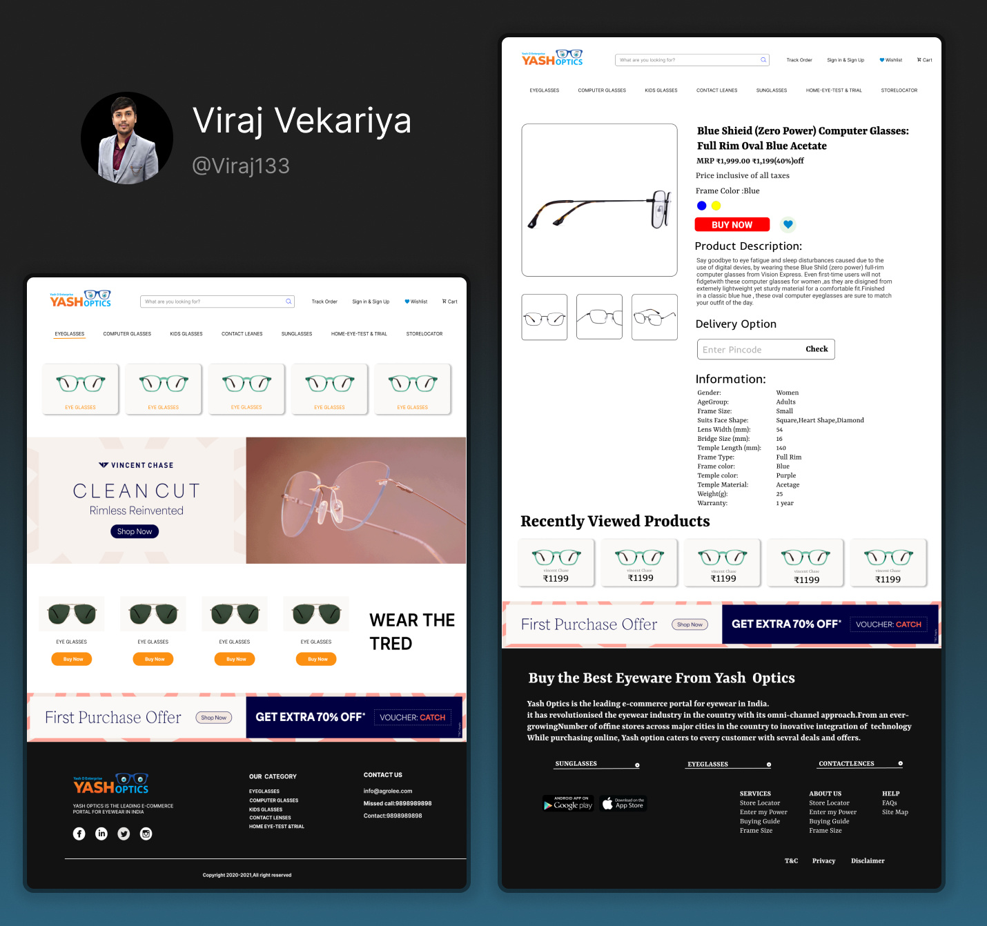 Yash Optics website design by Viraj Vekariya on Dribbble
