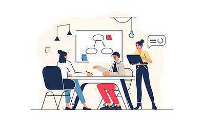 Сollaboration 2d brainstorming business collaboration flat groupmeeting illustration man teambuilding teammeeting teamstrategy teamwork videoconference woman worktogether