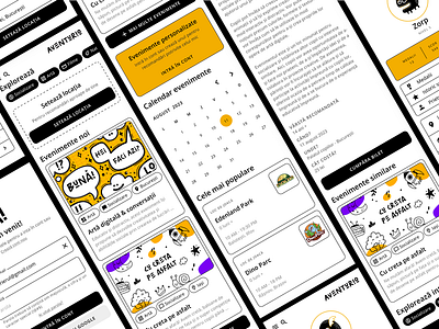 Aventurio UI black and white event app figma interface mobile mobile version ui ui ux uidesign yellow