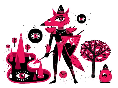 Fox warrior art cartoon character drawing fantasy fox illustration pop surrealism warrior