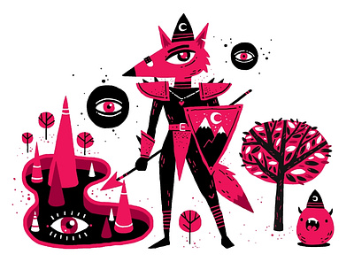 Fox warrior art cartoon character drawing fantasy fox illustration pop surrealism warrior