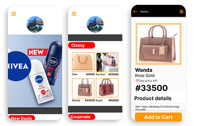 Mobile App for Online Bag Shopping graphic design product design ui uxui