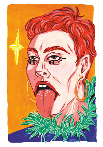 Gouache Tongue Out Piece art artist artwork colourful design designer drawing face gouache illustration illustrator paint painting portrait star woman