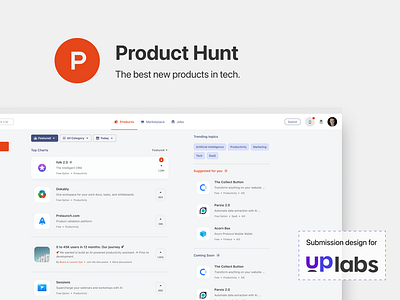 Product Hunt Re-design Challenge - Uplabs producthunt redesign ui uplabsdesignchallenge website